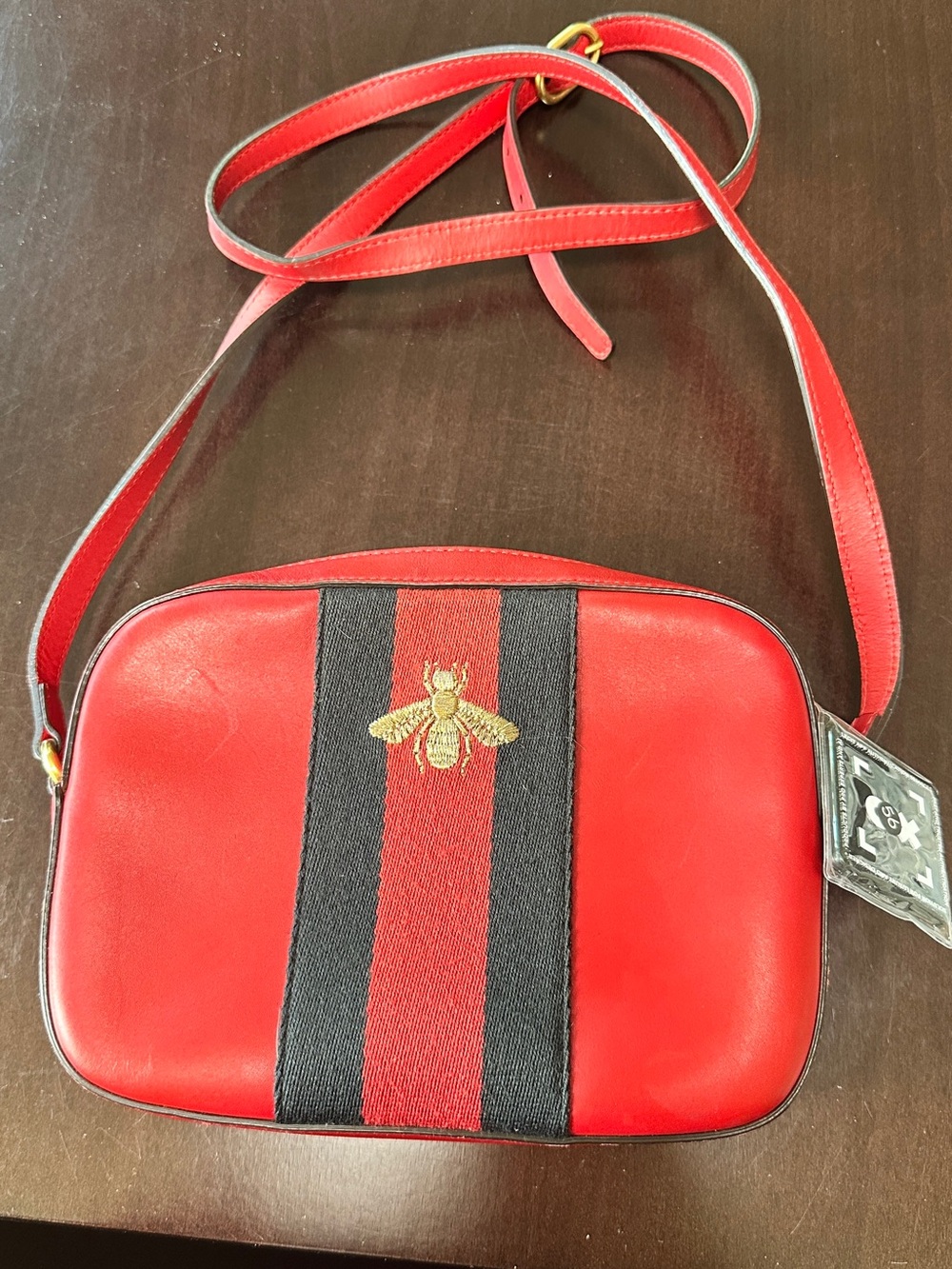 Gucci Webby Bee Red Leather Web Stripe Shoulder Crossbody Bag Authentic